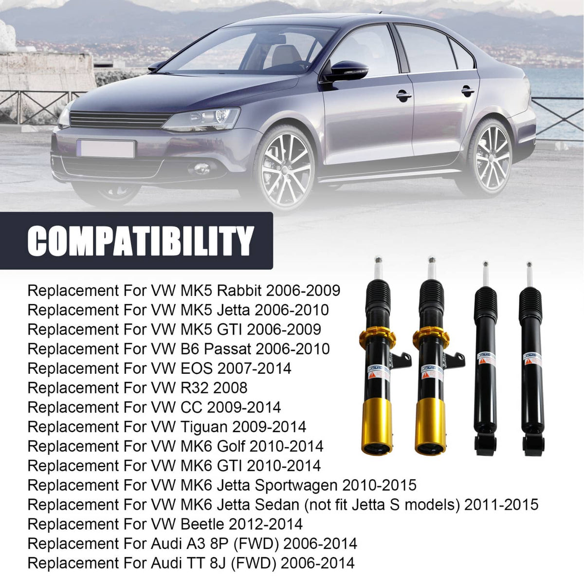 Solidspare Coilover Struts Set For 2006-2014 VW MK5 MK6 GOLF/JETTA Suspension Spring Kit