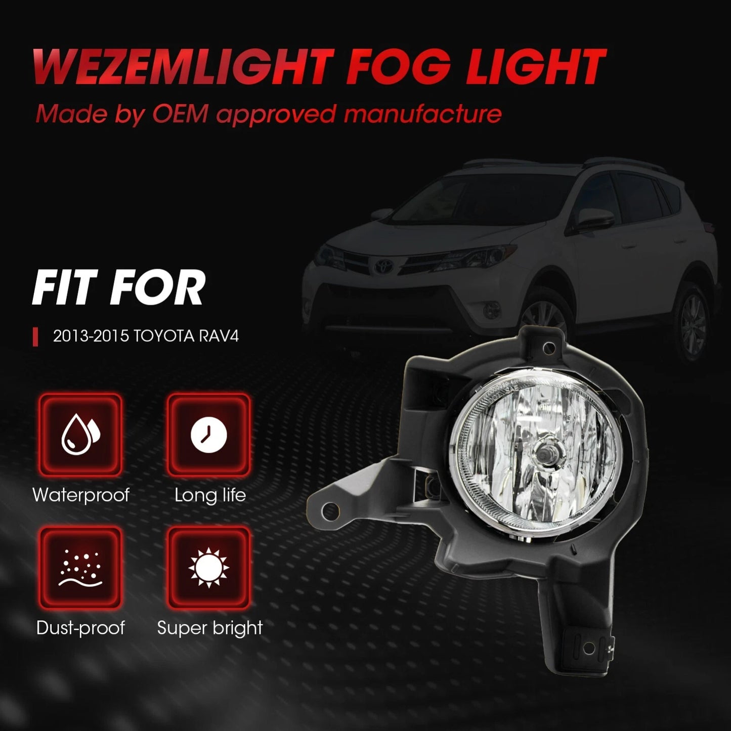 Fit 2013 2014 2015 Toyota RAV4 Pair Front Bumper Clear Halogen Fog Lights Lamps