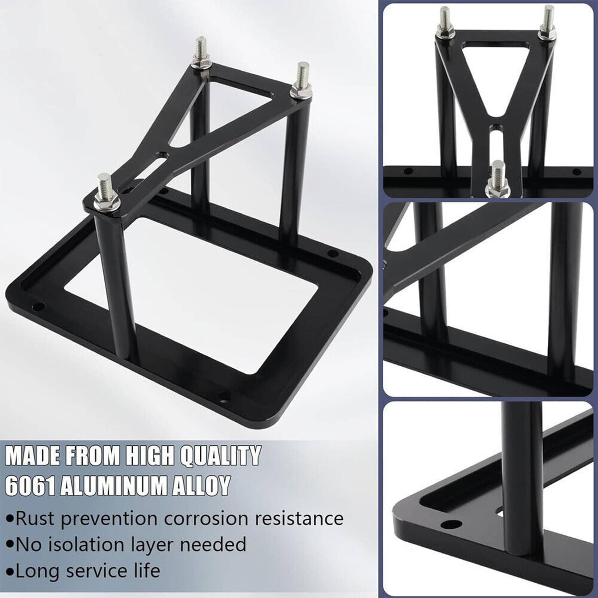 Solidspare Billet Aluminum Black Battery Tray Hold Down Trunk Relocation Box Racing Mount