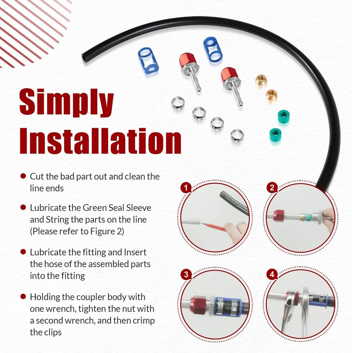 Solidspare 800-671 A/C Line Splice Kit for 3/8” Line With No.6 Hose 24" Line to Hose Repair