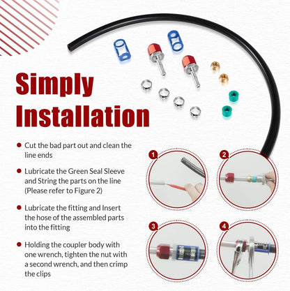 Solidspare 800-671 A/C Line Splice Kit for 3/8” Line With No.6 Hose 24" Line to Hose Repair