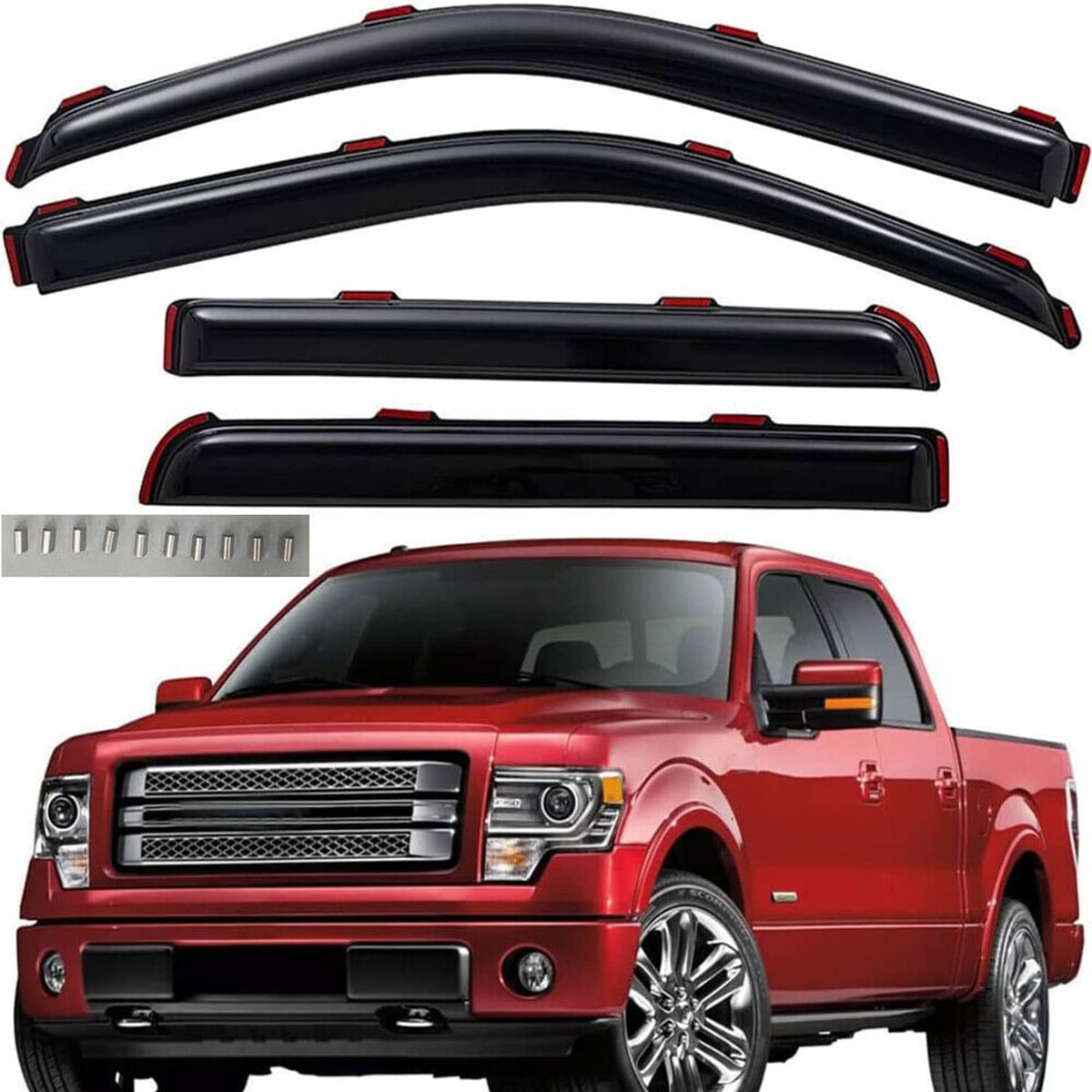Solidspare For 2009-2014 Ford F-150 Super Crew In-Channel Window Vent Visor Sun Rain Guards