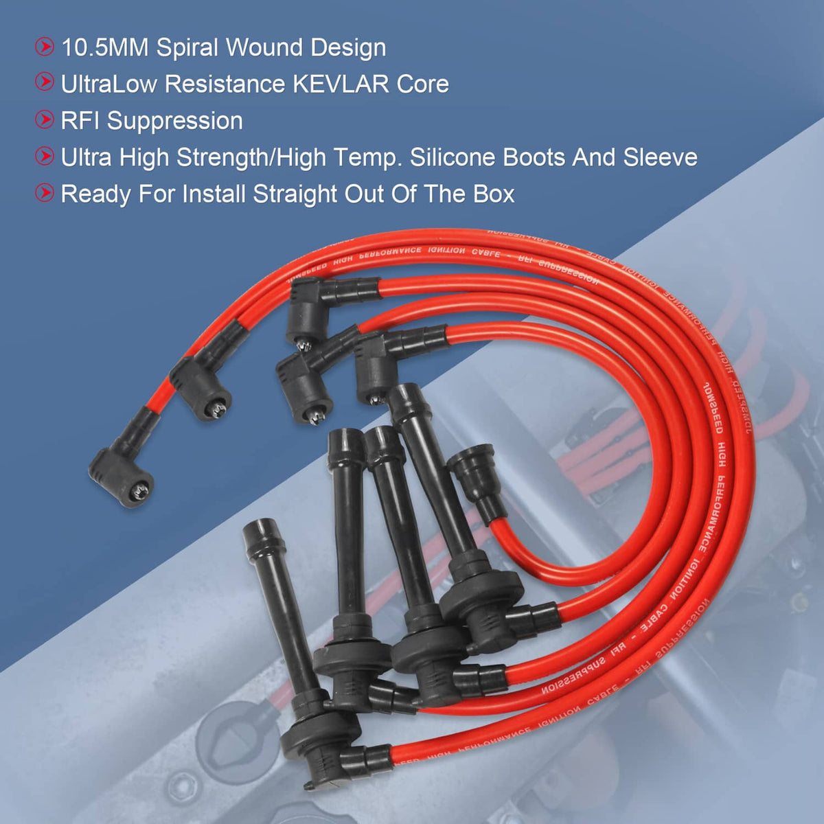 Solidspare JDMSPEED RED 10.5MM SPARK PLUG WIRE SET FIT 1998-2002 HONDA ACCORD 2.3L DX LX EX