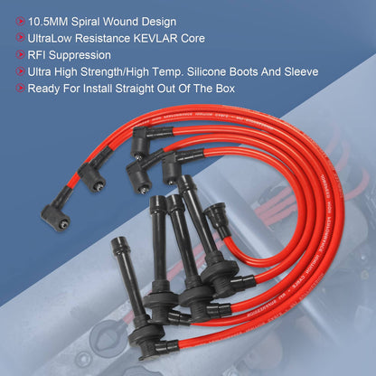 Solidspare JDMSPEED RED 10.5MM SPARK PLUG WIRE SET FIT 1998-2002 HONDA ACCORD 2.3L DX LX EX