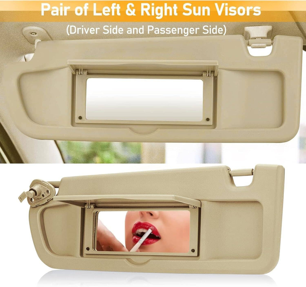 Solidspare 1Set Beige Sun Visor Left & Right Visor Kit For 2006-2011 Honda Civic Visors
