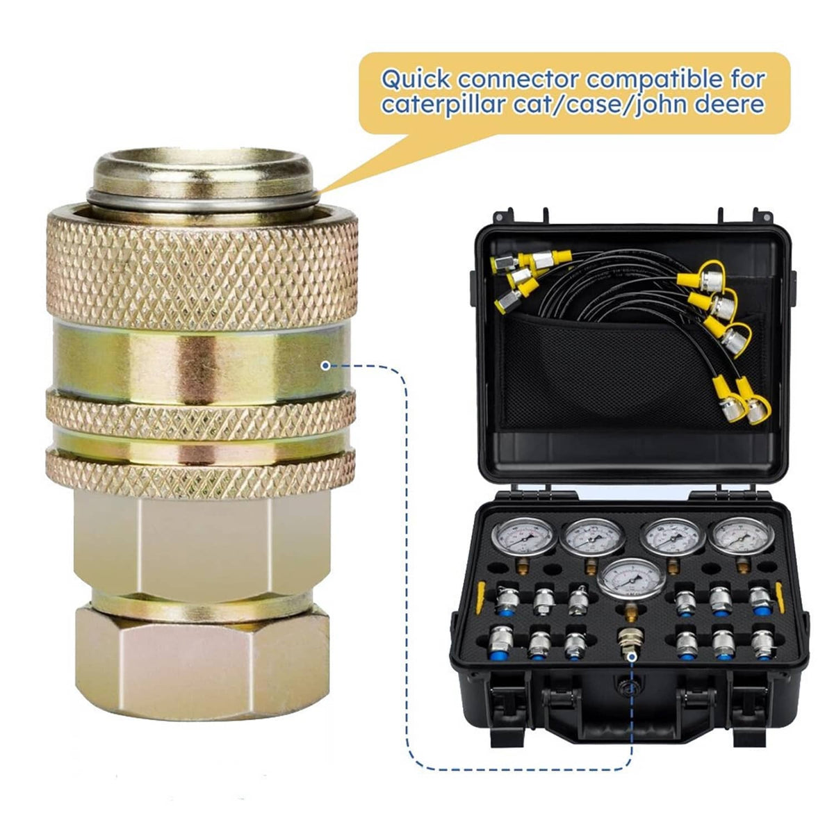 Solidspare 60Mpa Hydraulic Pressure Test Kit 5 Gauges 13 Couplings 14 Tee Connectors 5 Hose