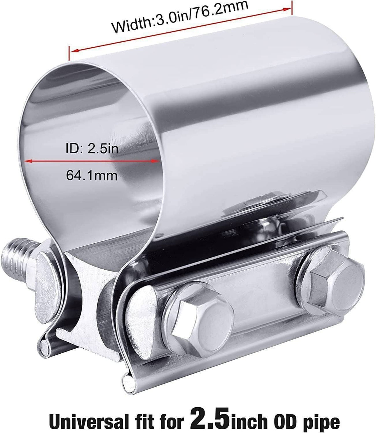 Solidspare 2Pcs 2.5" Inch Butt Joint Band Exhaust Clamp Sleeve Coupler T304 Stainless Steel