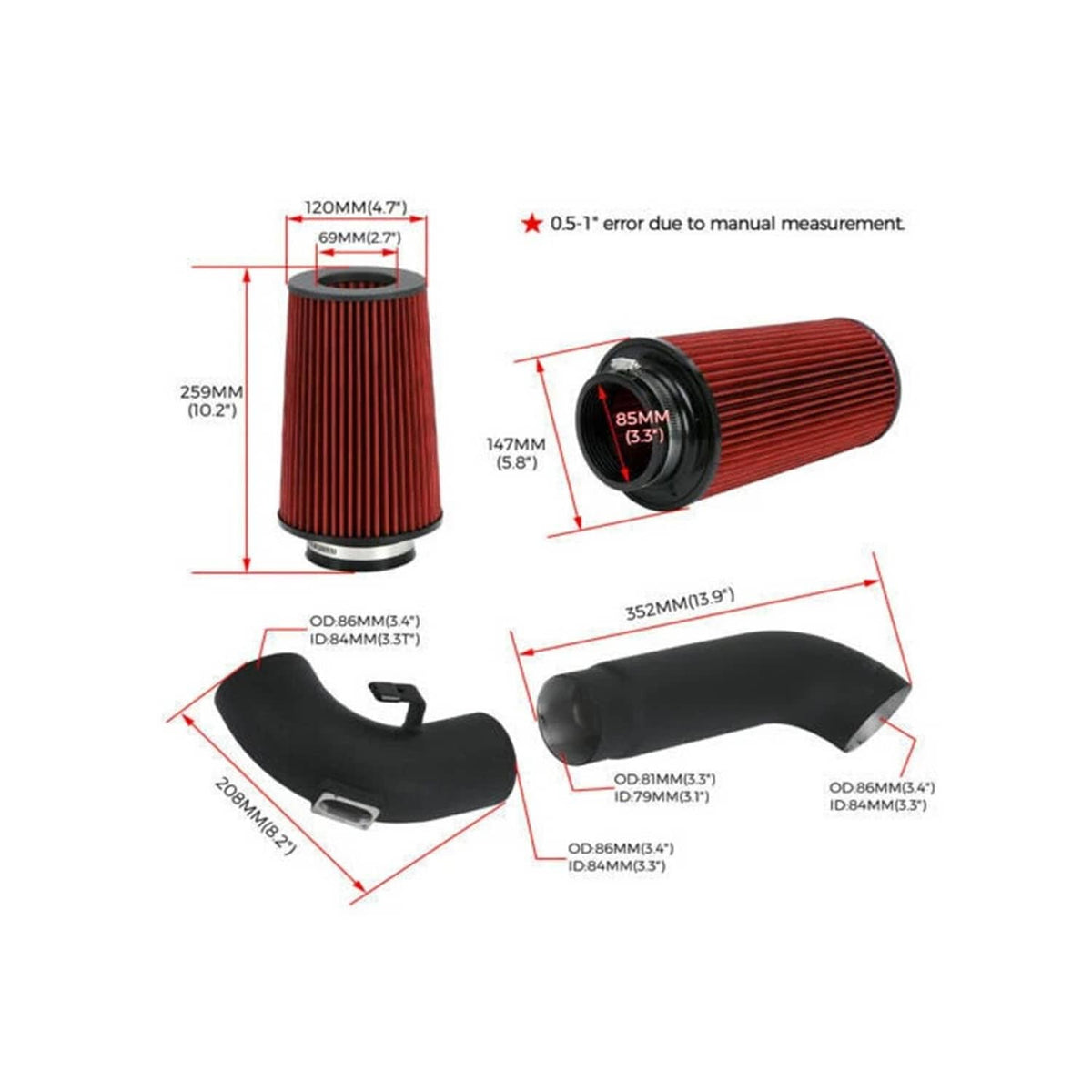 Solidspare Cold Air Intake Pipe System Kit For 12-16 BMW F30 228i 320i 328i 420i 428i 2.0T