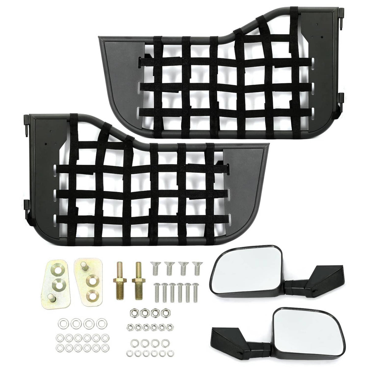 Solid Spare Black Tubular Trail Door With Side Mirror For 1976-1995 Jeep CJ7/YJ Wrangler 2DR