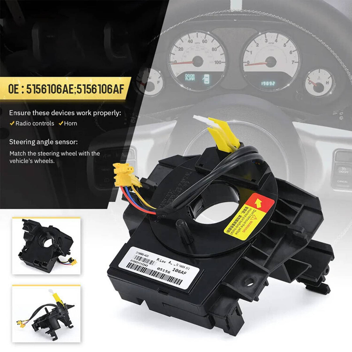 Solidspare New Clock Spring For Jeep Wrangler JK 2007-2018 With Angle Sensor Steering Wheel