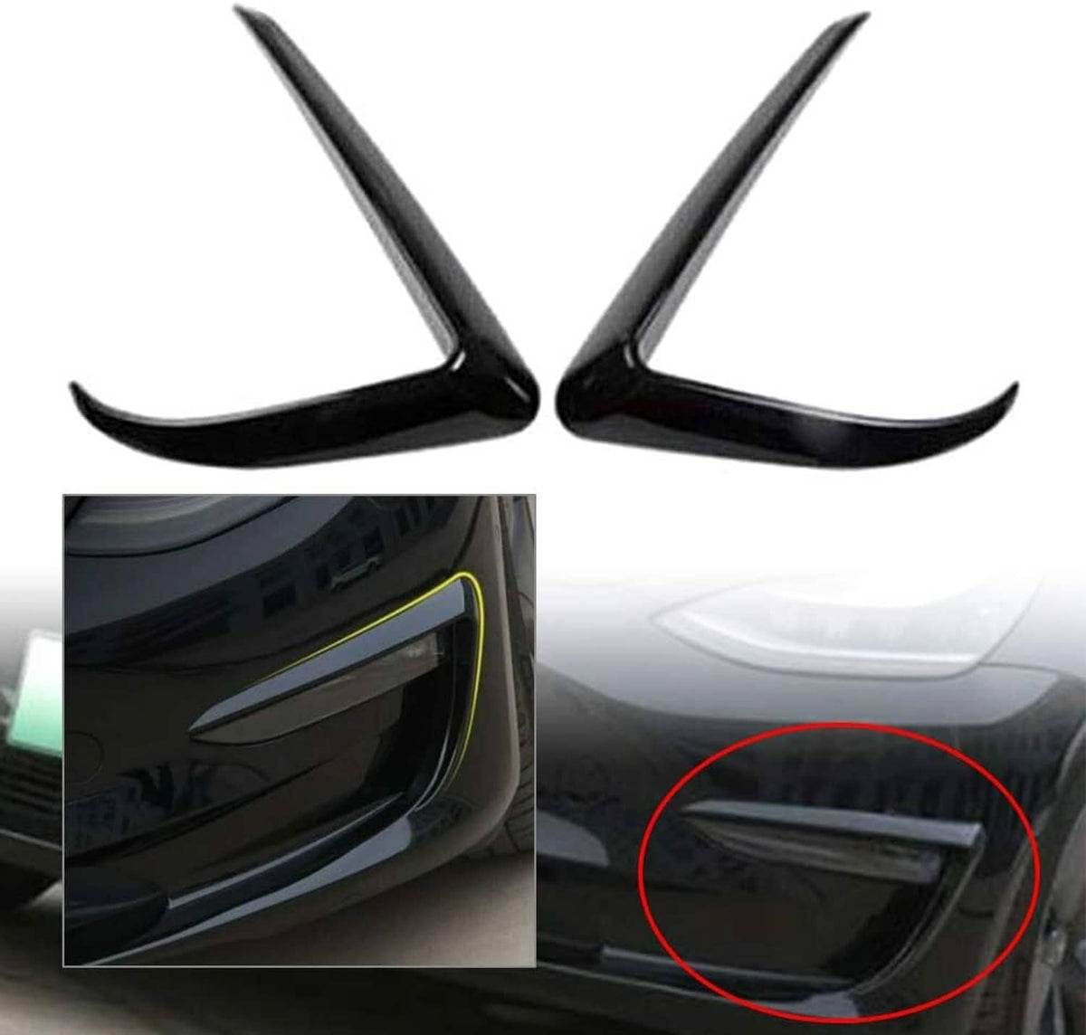 Solidspare Gloss Black Front Fog Light Eyebrow Cover Trim For Tesla Model 3 2017-2023 U8