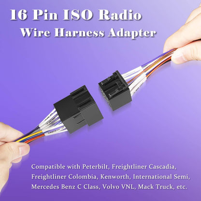 Solidspare 16 Pin Radio ISO Wire Harness Adapter For Peterbilt Freightliner Semi Truck Pair