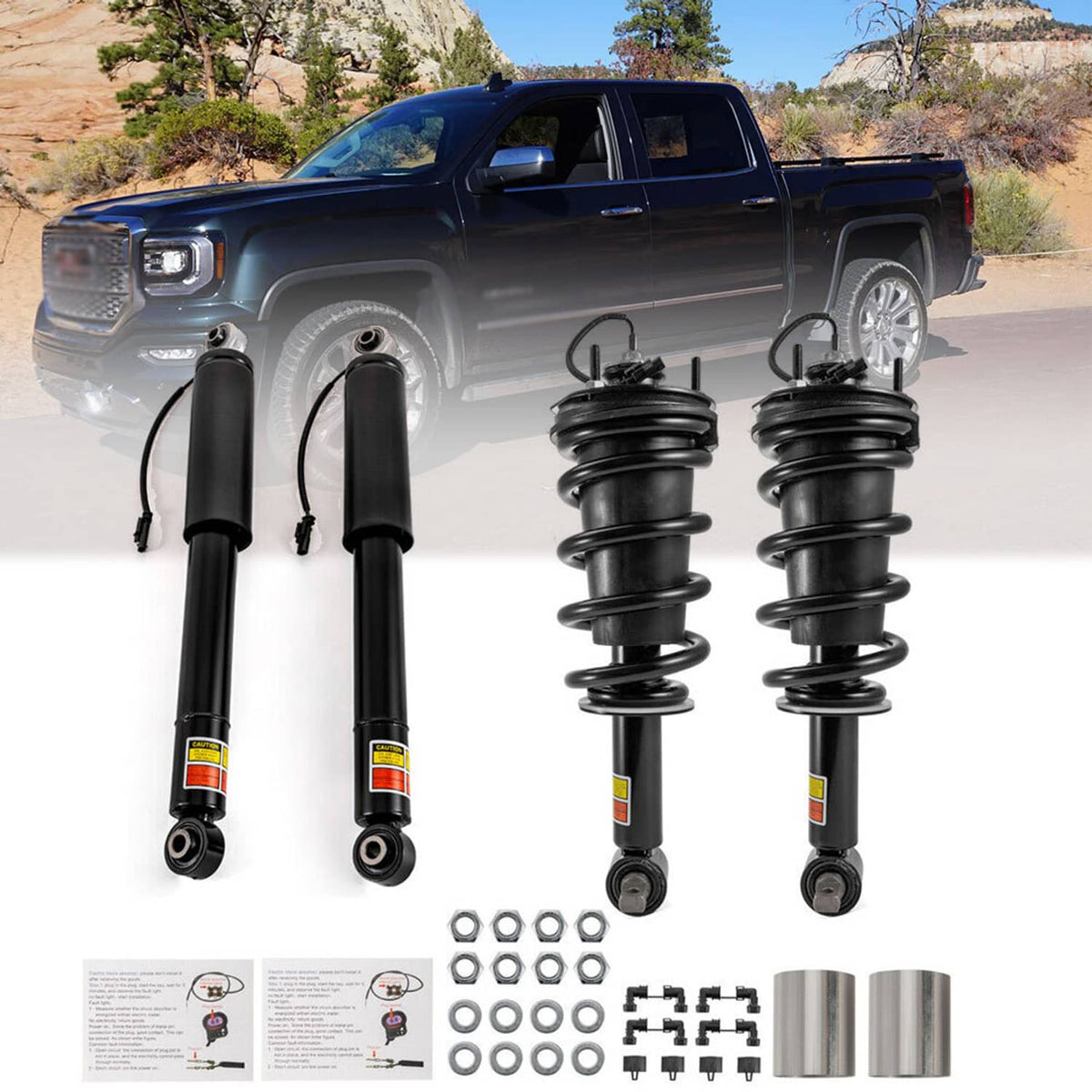 Solidspare 4Pcs Front + Rear Shock Strut for GMC Sierra 1500 Denali 2015 2016 2017 2018