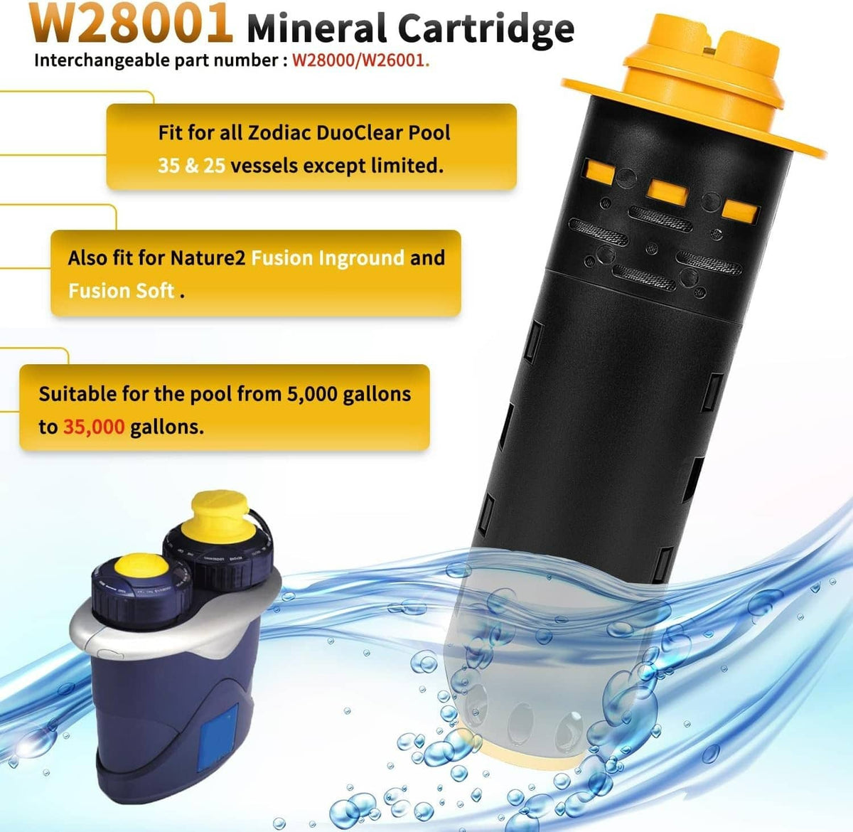 Solidspare W28001 W26001 Replace for Nature2 Duoclear 35 Mineral Cartridge for All Zodiac