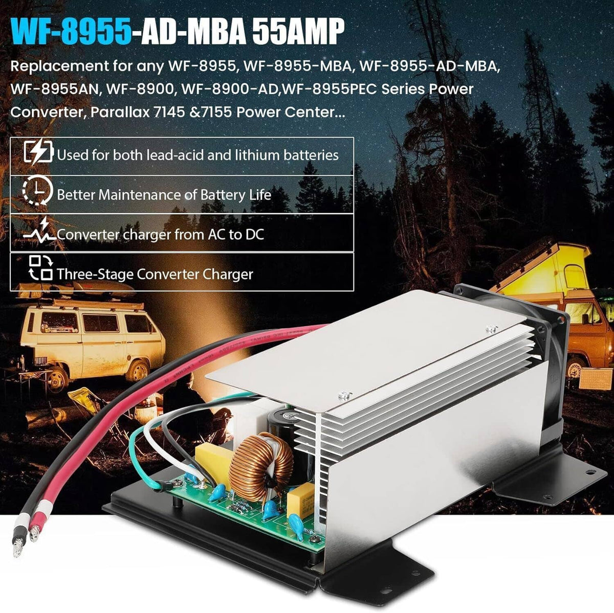 Solidspare 55 AMP 12V WF-8955-MBA RV Power Converter For Parallax 7145 7155 WF-8955 WF-8900
