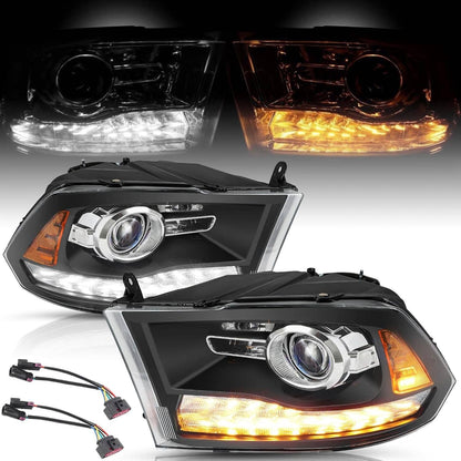 Solidspare For 2009-2018 Dodge Ram 1500 2500 3500 Black Projector Headlights with LED DRL