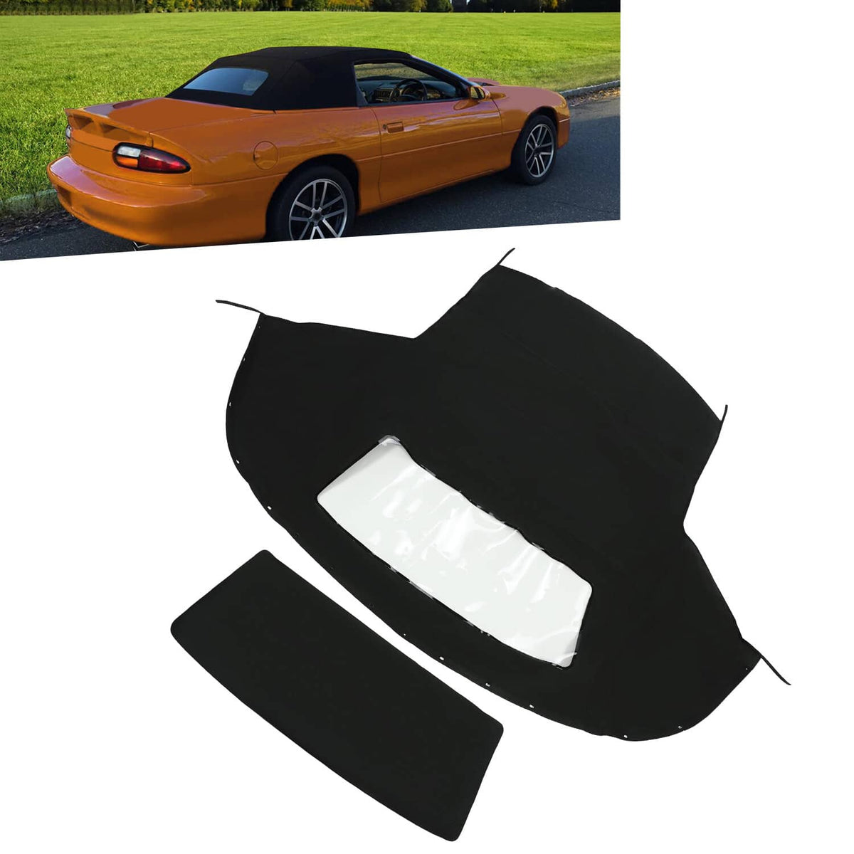 Solid Spare For 1994-2002 Chevrolet Camaro Black Convertible Soft Top & Plastic Window