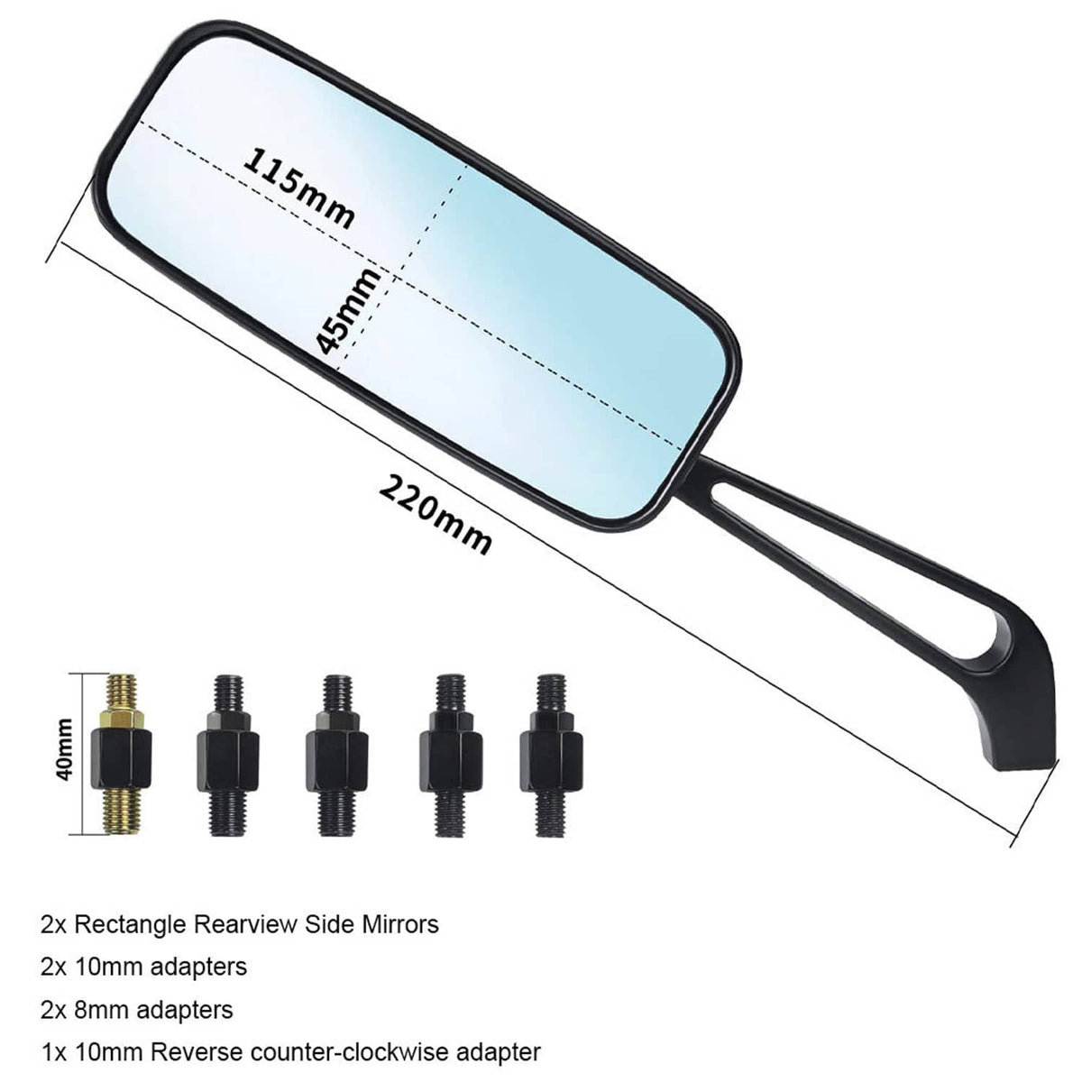 Solidspare Rectangle Motorcycle Rearview Mirrors for Harley Cruiser Bobber Chopper Softail