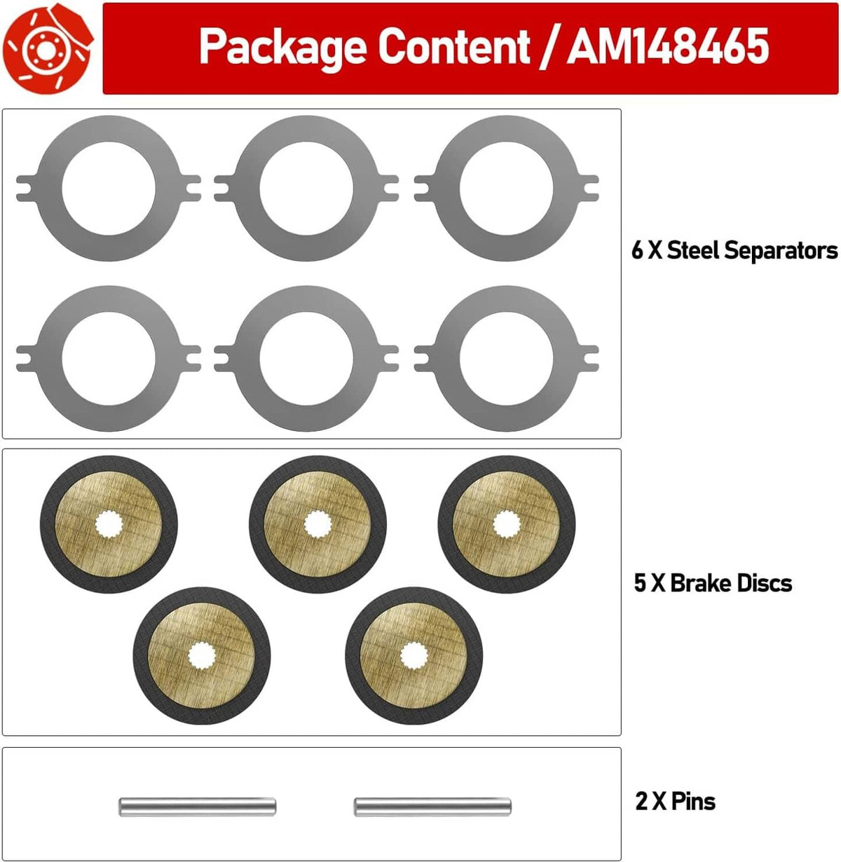 Solid Spare AM148465 Wet Brake Disk Kit for John Deere Gator XUV 625 825 835 855 865 Vehicle