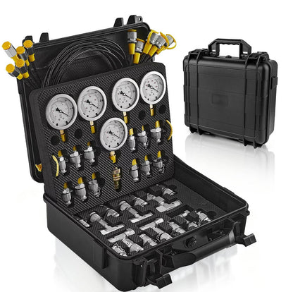 Solidspare 60Mpa Hydraulic Pressure Test Kit 5 Gauges 13 Couplings 14 Tee Connectors 5 Hose