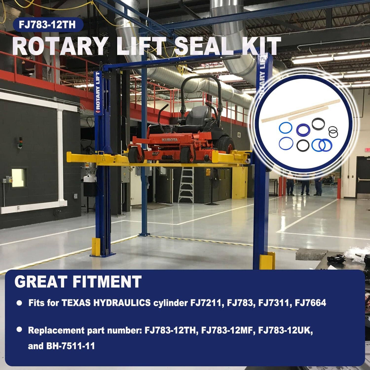 Solid Spare For Rotary 2 Post Lift Hydraulic Cylinder Seal Kit FJ783-12TH BH-7511-11
