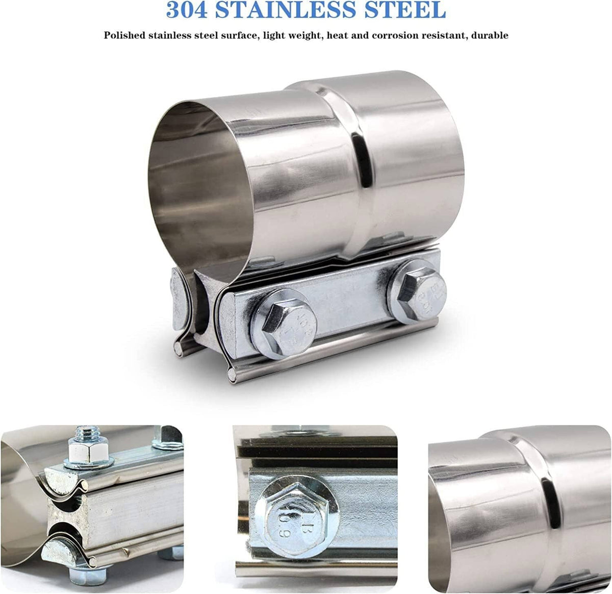 Solidspare 4Pcs New Stainless Lap Joint Exhaust Clamp Sleeve Band For 2.5" 2 1/2" OD Pipe