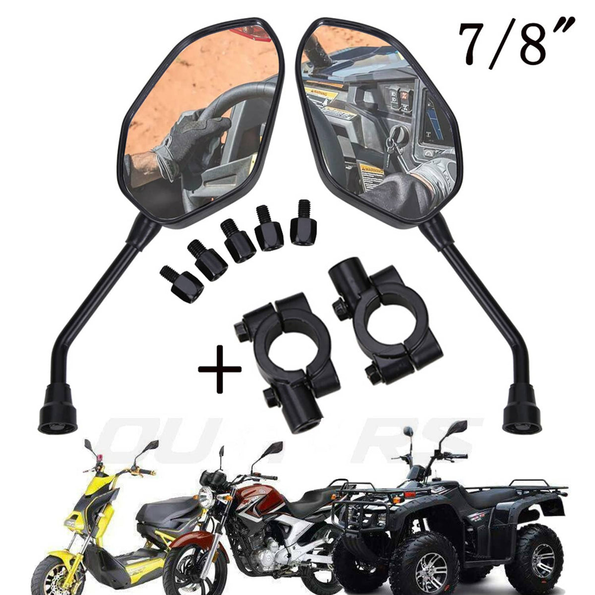 Solidspare ATV Rear Side View Mirrors w/ 7/8" Handlebar For Can-Am DS250 Polaris Sportsman