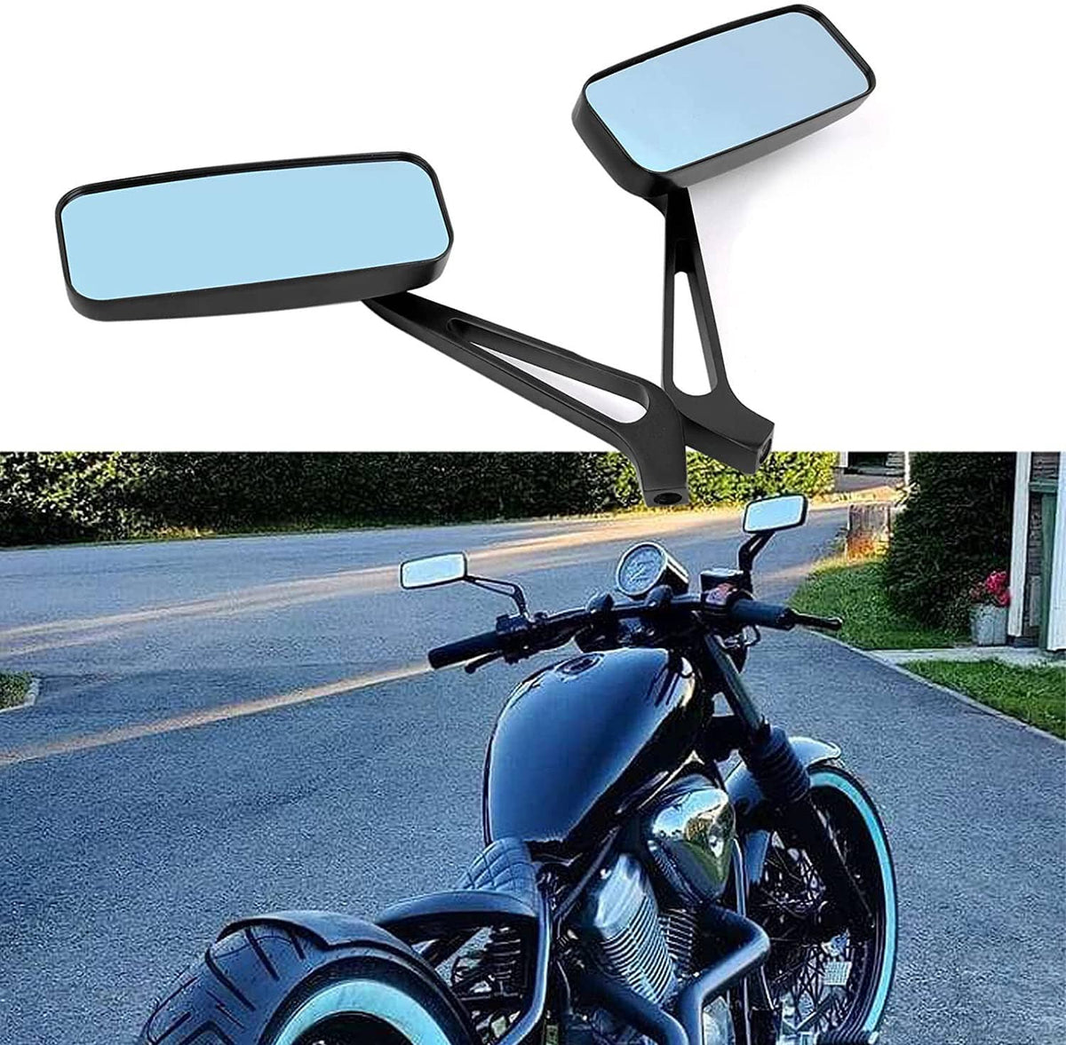 Solidspare Pair Rectangle Motorcycle Rear View Mirrors For Harley Suzuki Honda Street Bikes