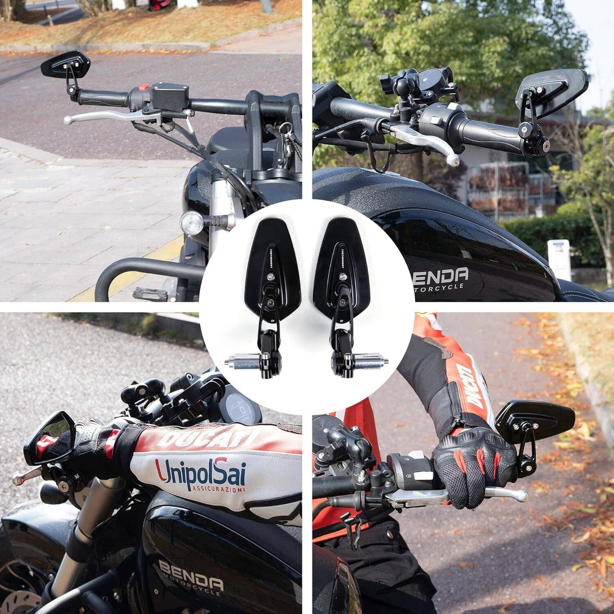 Solidspare 7/8" Universal Handle Bar End Rearview Side Mirrors For Honda Yamaha Kawasaki