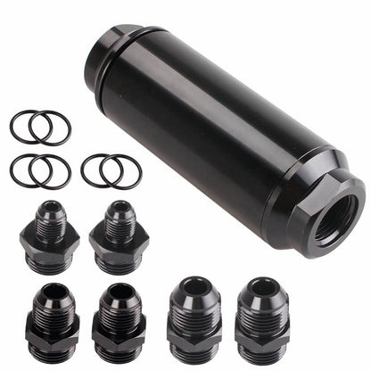 Solid Spare Universal Racing In-Line Fuel Filter AN6 AN8 AN10 Adapter 40 Micron Cleanable