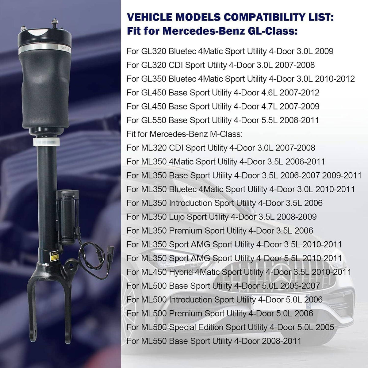 Solidspare Pair Front Air Suspension Struts W/ADS For Mercedes X164 W164 ML500 GL450 GL550