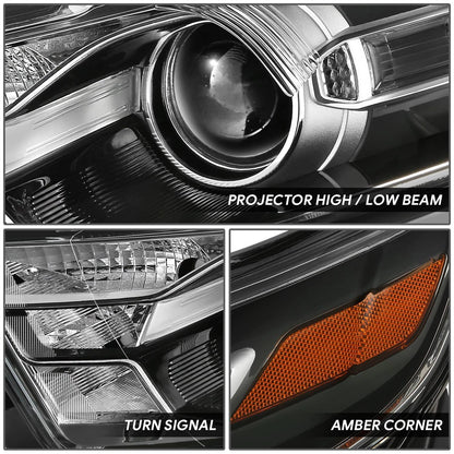 Solidspare 2Pcs Black Housing Amber Corner Projector Headlight For 2013-2019 Ford Taurus