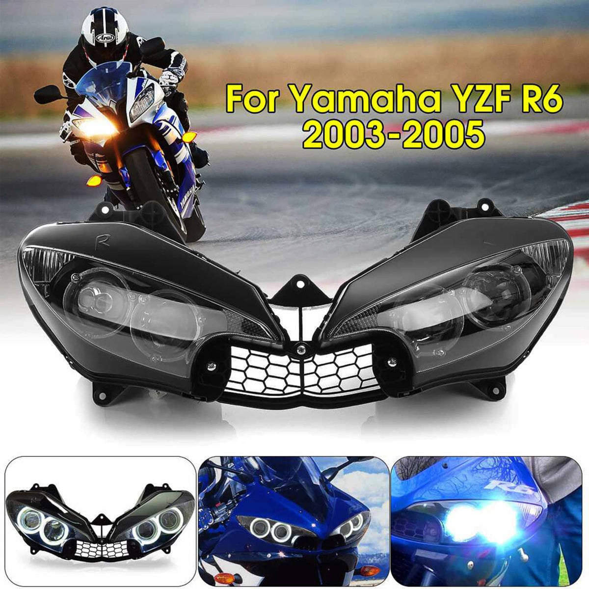 Solidspare Headlight Head Lamp Assembly For Yamaha YZF R6 2003-2005 / YZF R6S 2006-2009