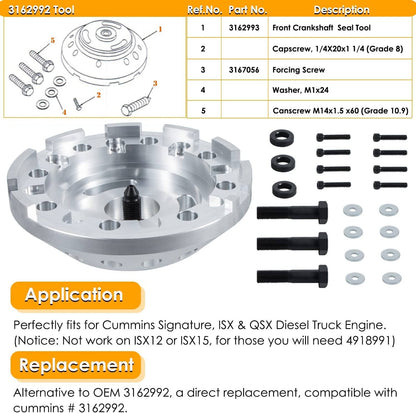 Solid Spare For Cummins ISX/QSX Front & Rear Crankshaft Seal Remover & Installer Tool Kit