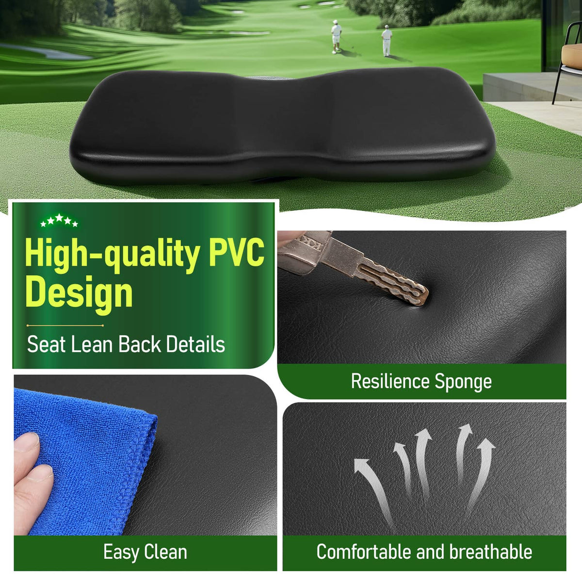 Solidspare Black Front Seat Lean Back Backrest Cushion For Club Car DS 2000.5-up Golf Cart