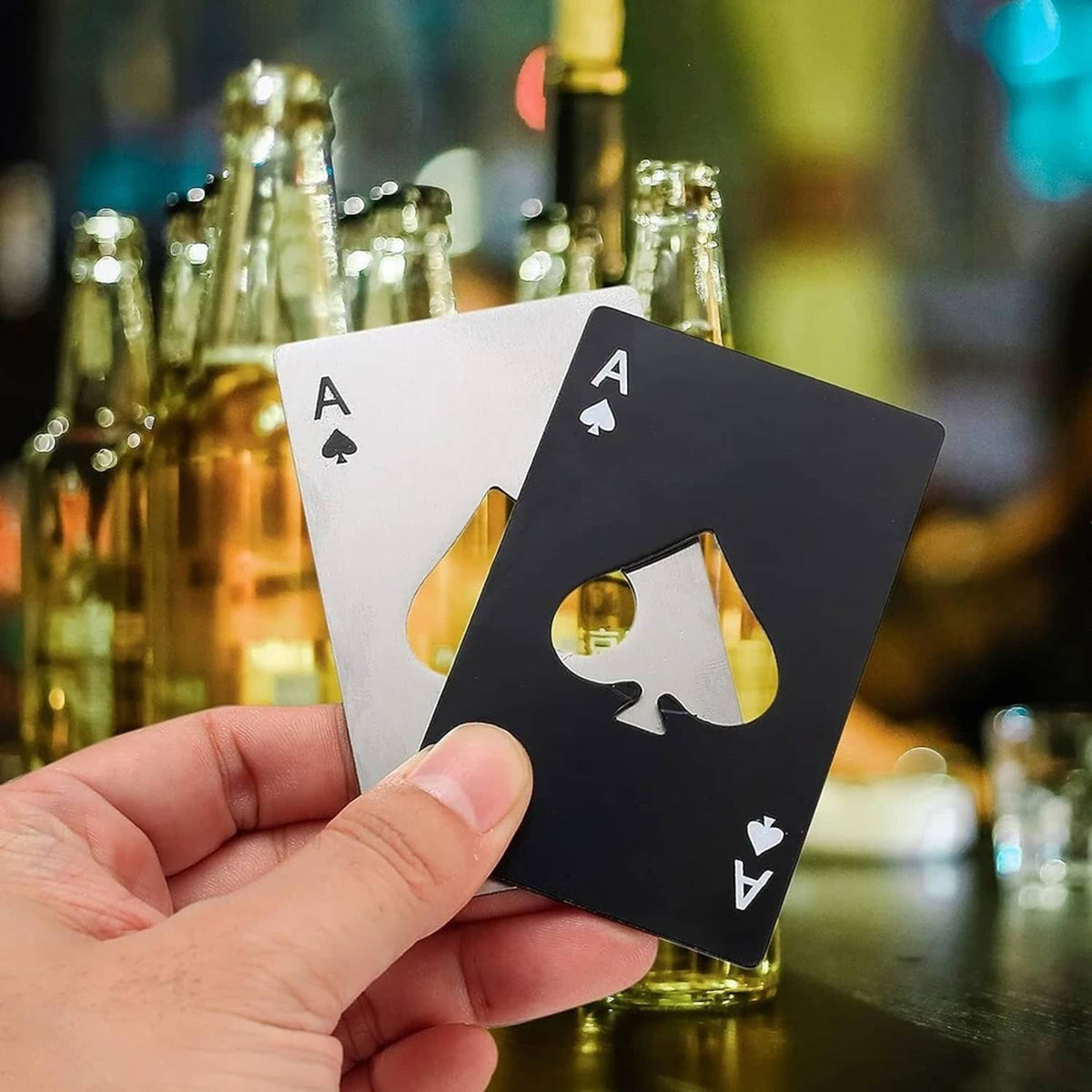 Solid Spare 10Pcs Stainless Steel Credit Card Size Casino Bottle Beer Opener Black+Silver