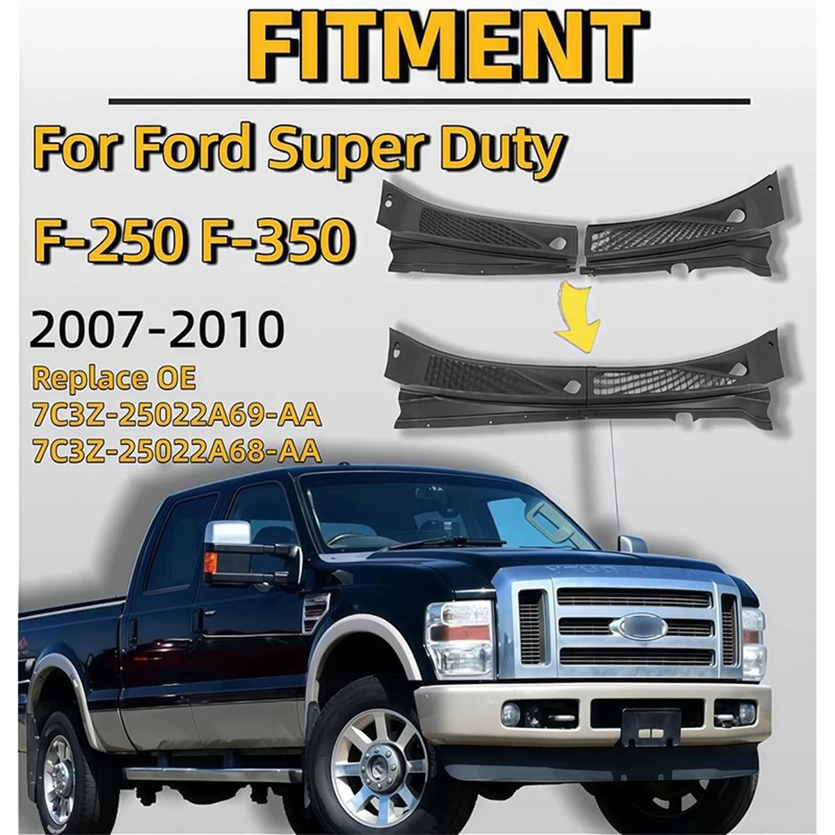 Solidspare Wiper Cowl Panel For Ford F250 F350 2008-2010 7C3Z-25022A69-AA 7C3Z-25022A68-AA