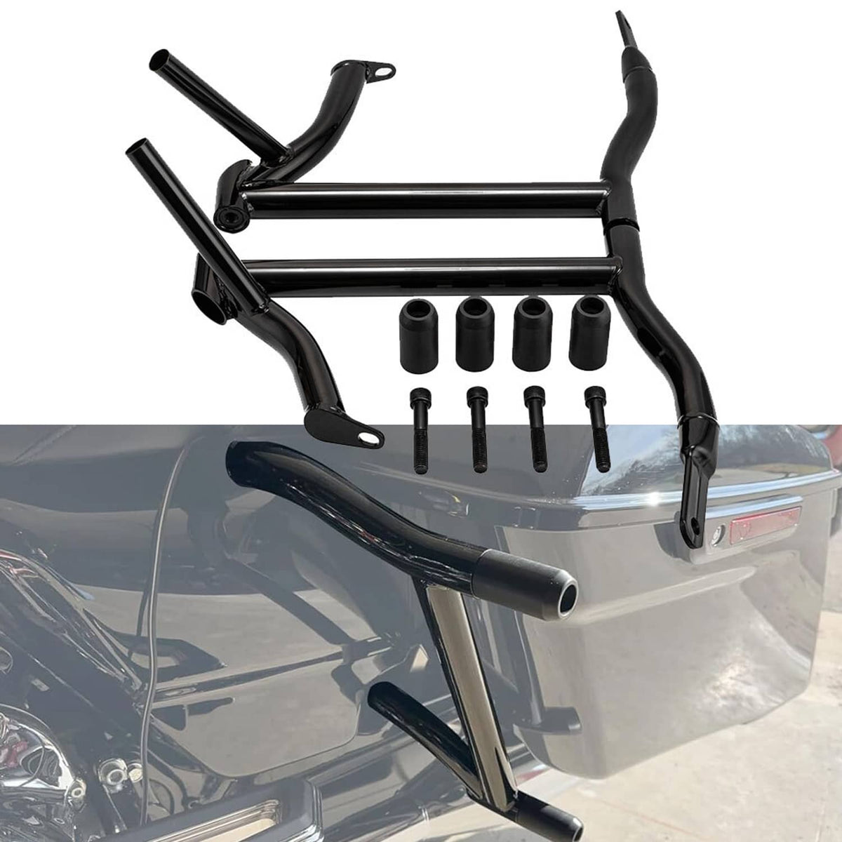 Solidspare Motorcycle Rear Saddlebag Guards Crash Bars For 14-24 Harley Electra Glide FLHT