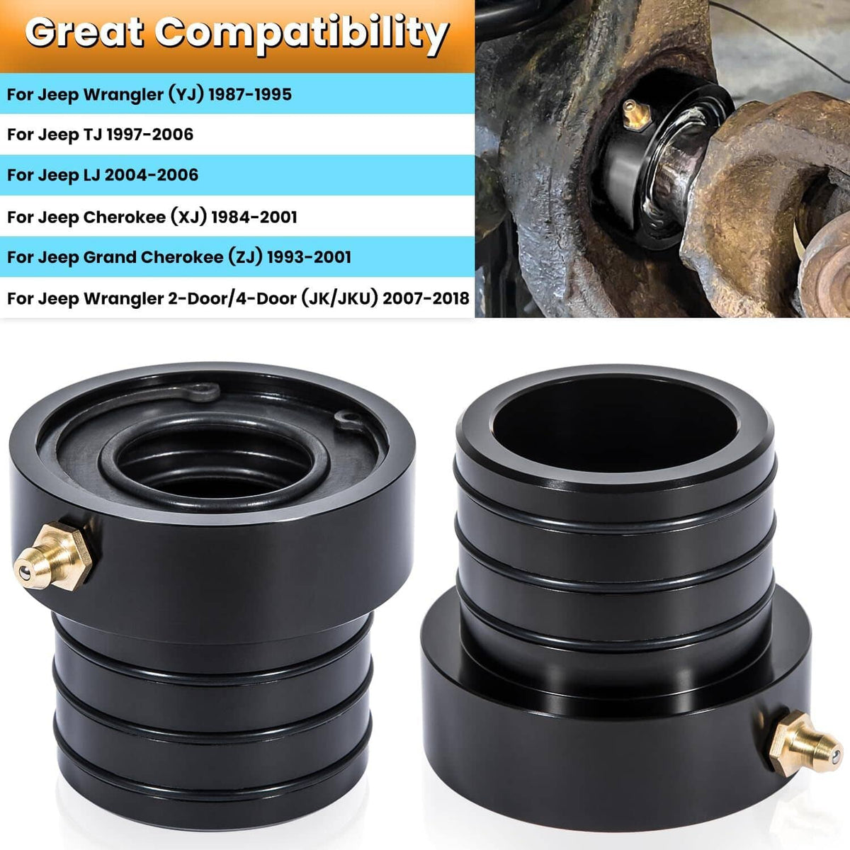 Solid Spare Black Front Inner Outer Axle Tube Seal Kit MG21103 for Jeep Wrangler YJ JK TJ