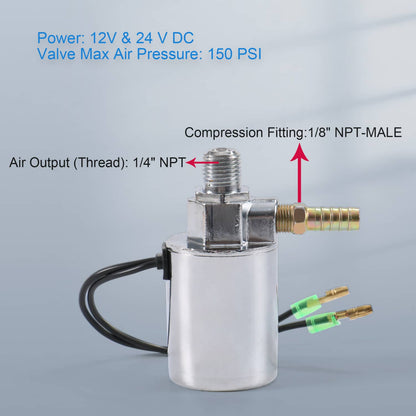 Solidspare Air Horn Air Valve 1/4" 12V/24V Train Electric Solenoid Valve Duty Heavy