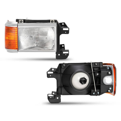 Solid Spare For 1987-1991 1990 Ford F150 F250 Bronco Truck Headlights Chrome Trim Headlamps