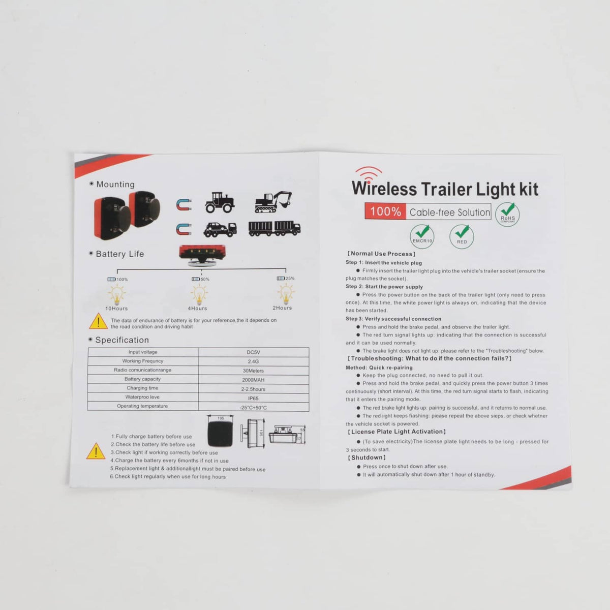 Solidspare Wireless Magnetic Trailer Lights – Rechargeable LED TailLight Kit For Trailer