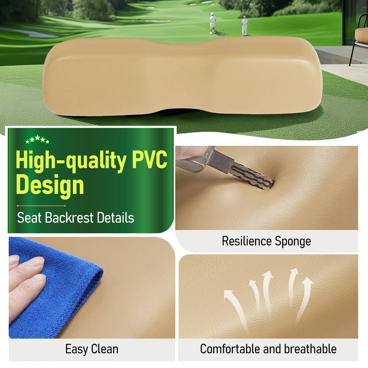 Solidspare For Club Car DS Golf Cart 2000.5-up Tan Front Seat Back Backrest Cushion