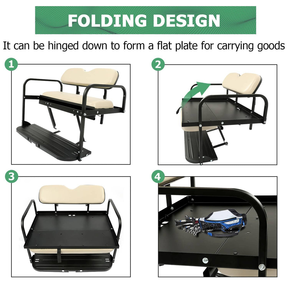 Solidspare Flip Folding Rear Back Seat Kit For Yamaha Drive G29 2007-2016 Golf Cart