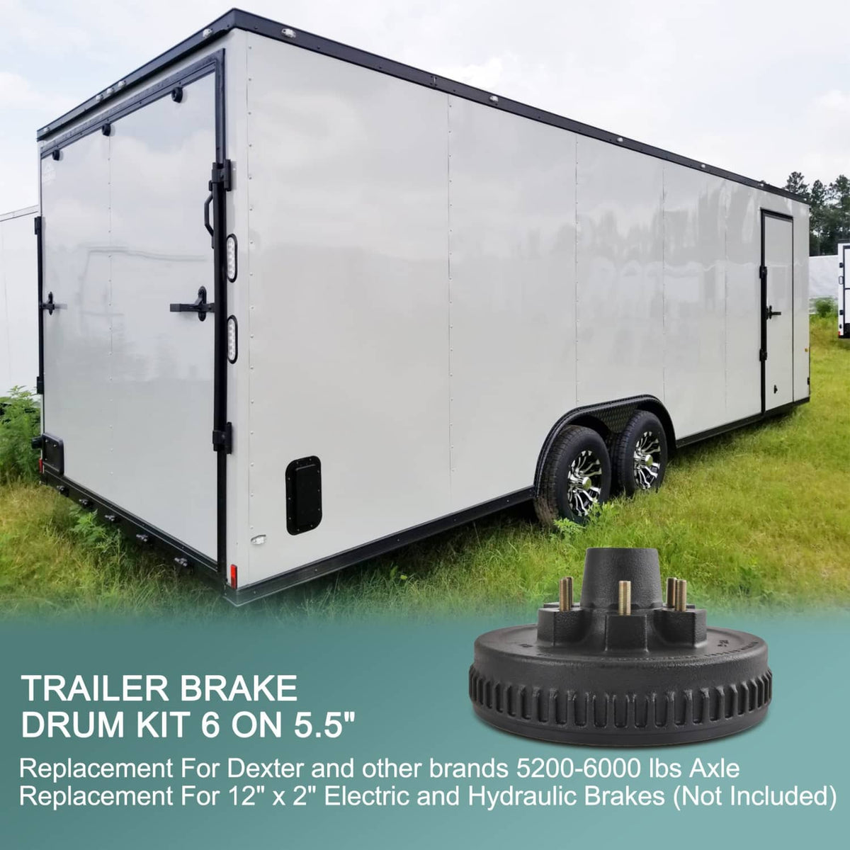 Solidspare 12"X2" Trailer Brake Hub Drum Kit 6 on 5.5" for 5200 - 6000 Lbs Axle