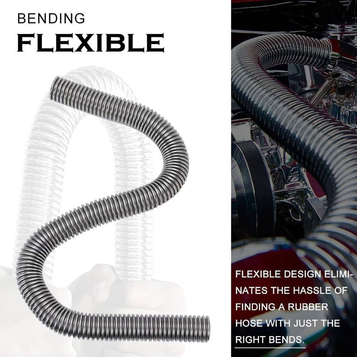 Solidspare 36" Flexible Upper/Lower Radiator Hose Kit Stainless Steel w/ 2pcs Chrome Caps