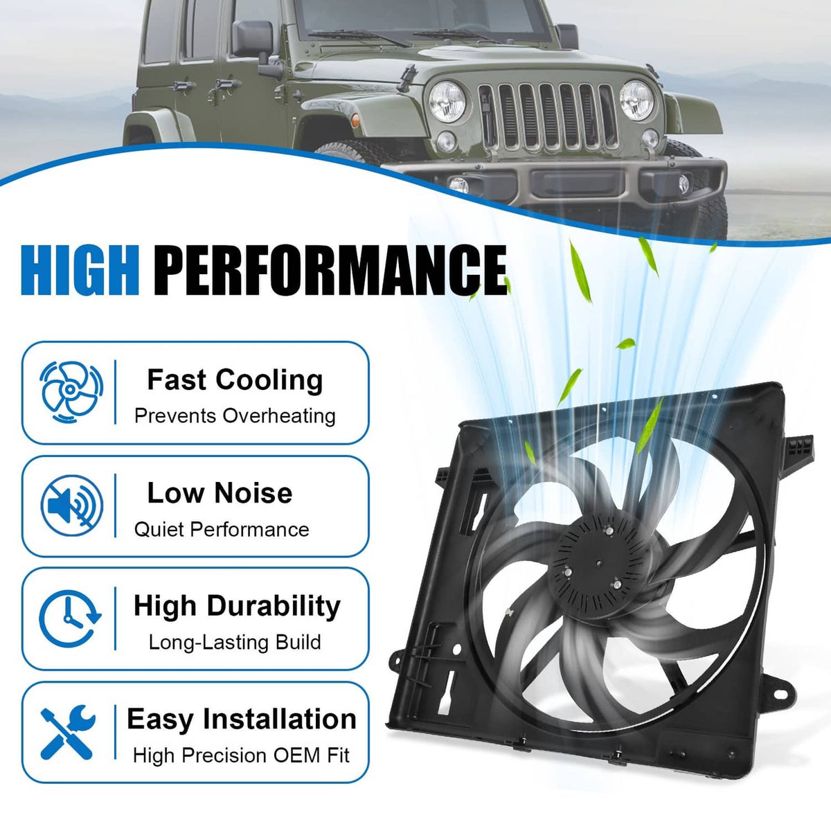 Solidspare 68143894AA Radiator Cooling Fan AssemblyFor 2012-2018 Jeep Wrangler JK 3.6L New