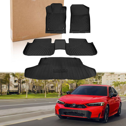 Solidspare Driver Passenger Floor Mats w/ Cargo Liner Fits For Honda Civic Sedan 2022-2025