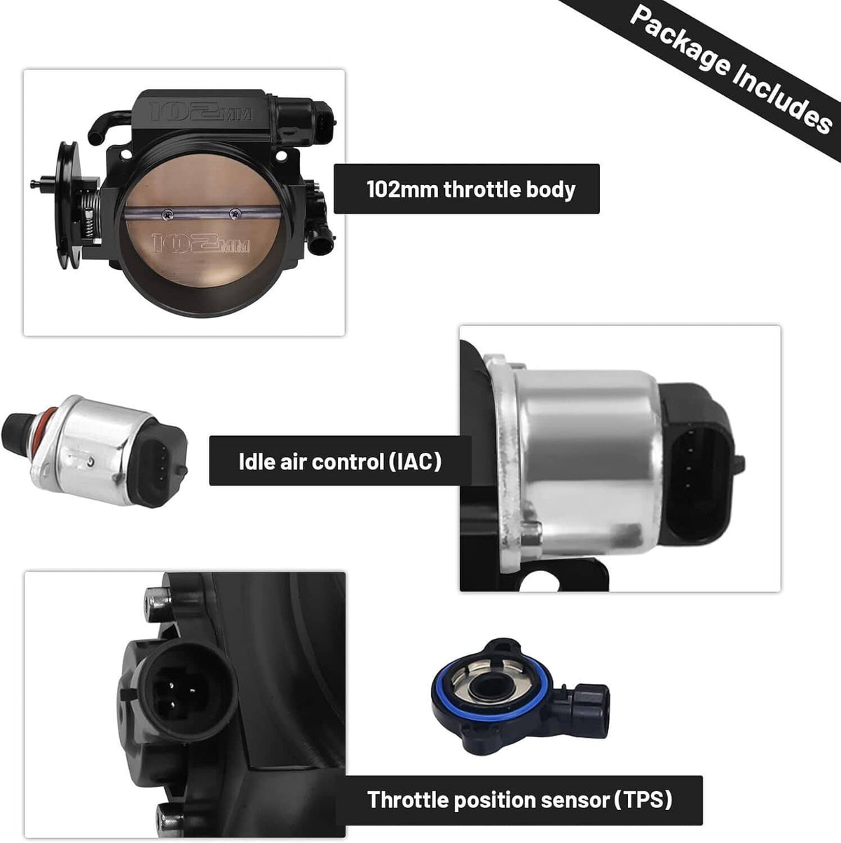 Solidspare 102mm Aluminum 4 Bolt Throttle Body & TPS IAC For GM Gen III LS1 LS2 LS6 LS7 LSX