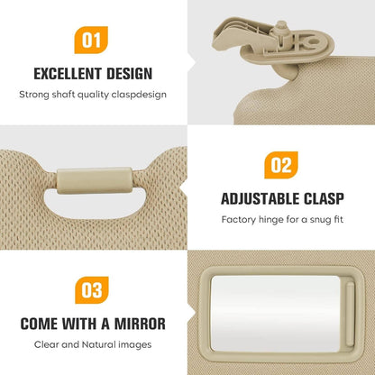 Solidspare Right & Left Side Beige Sun Visor w/Mirror Pair For 2011-2015 Hyundai Elantra